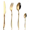 Dinnerware Sets 4pcs Gold Cutlery Steak Knife Wedding Stainless Steel Tableware Fork Western Dinner Spoon Flatware Kitchen Utensils