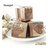 Christmas Decorations 50 Pcs Kraft Paper Wedding Party Candy Gift Favor Box Holder With Khaki Burlap Twine Drop Delivery Home Garden Ot26U