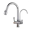Kitchen Faucets Gold Brass European-style Antique Three-in-one Faucet And Cold Sink Pull-out Clean Rotation