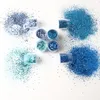 Nail Glitter 1Jar Sky Blue Dipping Powder Series Charm Holographic Shining Flakes Laser Hexagon Chunky Sequins #