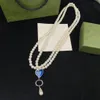 Lyxkedjan tröja halsband Dubbel pärla bokstav halsband sammanlåsande bokstäver designer hänge halsband med låda