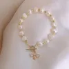 Strand Korean Simple Fashion Rhinestones Small Bee Pendant Natural Pearl Bracelet Temperament Graceful Women Girl Jewelry Accessories