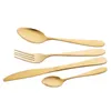 4PCSSet Gold Cutery Spoon Fork Knife Tea Spoon Matte Guld rostfritt stål mat silvervaror servis uppsättning