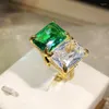 Anelli a grappolo Luminoso di alta qualità Retro Smeraldo Malachite Verde Zircone Diamante Apertura Anello regolabile per le donne Regali di gioielli per banchetti nuziali