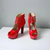 Sandals Sianie Tianie 2022 Peep Toe Red Yellow Navy Blue High Heels Woman Shoes Sexy Pumps Platform Women Size 34-50