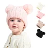 Nouveau-né bébé enfants filles garçons automne hiver chaud tricoté chapeau fourrure boules pompon solide chaud mignon belle bonnet casquette cadeaux