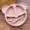 Dinnerware Sets Wheat Divider Bear Children's Dinner Plate Set Creative Home Tableware Baby Breakfast Send Free Fork Spoon