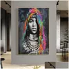 Schilderijen Afrikaanse zwarte vrouw Graffiti Art Posters en prints Abstract Girl Canvas on the Wall Pictures Decor Drop levering Huis Gar Dhkb3