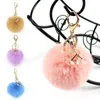 Cute Keychain With Artificial Crystal Pendant Fake Fur Pompom Ball Key Chain Bag Car Keys Accessories Fashion Jewelry Gift