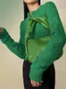 Kvinnors stickor damer gröna polära fleece textur cardigan fransk stil iögonfallande modefärg chic tröja långärmad kvinnliga korta toppar