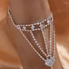 Anklets 2022 Summer Fine Chicn Rhinestones Tassel Sain Tasel Pierścień Pierścień Kostka dla kobiet Bohemia Beach Foot Biżuter