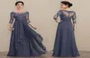 2022 Elegant Navy Aline Scoop Neck FloorLength Chiffon Lace Mother of the Bride Dresses With Cascading Ruffles Plus Size Mother 2018819