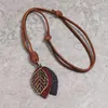 Hänghalsband Vintage Leaf Läderhalsband för kvinnor män boho smycken par långa tröja kedja kvinnlig fest present mode tillbehör