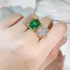 Küme halkaları parlak yüksek dereceli retro zümrüt malakit yeşil zirkon elmas açılış Kadınlar için ayarlanabilir yüzük düğün ziyafet takı hediyeleri