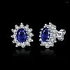 Stud Earrings Natural Birthstone Royal Blue Oval Topaz With Solid 925 Sterling Silver Fine Jewelry For Women Brincos