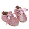 Premiers marcheurs bébé paillettes doux gland arc chaussures à semelle souple infantile garçon fille enfant en bas âge mocassin berceau 0-18M