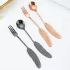 Dinnerware Sets Creative 304 Stainless Steel Feather Spoon Coffee Cake Dessert Teaspoon Fruit Fork Wedding Gift Kitchen Utensils