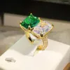 Anelli a grappolo Luminoso di alta qualità Retro Smeraldo Malachite Verde Zircone Diamante Apertura Anello regolabile per le donne Regali di gioielli per banchetti nuziali