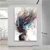 Paintings Modern Abstract Wall Art Colored Hair Woman Canvas Painting Figure Posters And Prints Hanging Pictures For Living Room Dec Dh0Yv