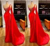 Red Plus Size Mermaid Evening Dresses Backless One Shoulder Beaded Side Split Pleats Floor Length Formal Prom Party Celebrity Birthday Gowns Custom