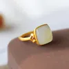 حلقات الكتلة الطبيعية S925 Sterling Silver Silver Frosted Gold Hetian Jade White Ring Gift for Girlfriend Mother Ornament