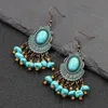 Vintage Bohemian Drop Dangle Earrings for Women Blue Stone Tassel Handmade Jewelry Ethnic Boho Geometric Statement Earrings