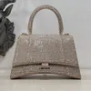 Rhinestone Hourglass Bag Quality Shimmer Crossbody Crescent Bag Handbag Women Hobo Purses Real Genuine Leather Diamonds Shoulder Bags Full Water Drill Pouch