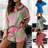 Kvinnors träningsdräkter Fashion Casual Set for Women Summer Print Beach Lose Long Sleeve Suit Butt Short Shorts Set Woman Ensemble Femme 2