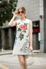 الفساتين غير الرسمية لباس مستديرة دبابة الرقبة أعلى صينية صينية حمراء قسط الأنيقة الأنيقة زهرة يدوية بالخرز نمط بسيط الأزياء