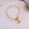 Strand Korean Simple Fashion Rhinestones Small Bee Pendant Natural Pearl Bracelet Temperament Graceful Women Girl Jewelry Accessories