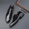 Dress Shoes Casual Vintage Men Leather Buckle British Business Formal Loafers Wedge Big Size Black Wedding Oxfords Pointed Toe