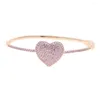 Link Bracelets Rose Gold Color High Quality Iced Out Pink Cubic Zirconia Crystal Paved Heart Charm Bracelet Bangle Jewelry Valentine Lover