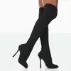 Верхние ботинки Новые квадратные носки вязание эластичные носки Сексуальные стилевые высокие каблуки на колене с весенним длинным ботасом плюс 221213