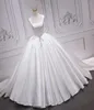 Ballkleid-Brautkleid aus Satin mit zwei Trägern, Strand- und Hofzug-Brautkleid