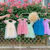 Ins nueva ropa para niñas vestidos Lolita espalda mariposa diseño sin mangas malla princesa vestido verano niña ropa vestido