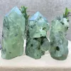 Decorative Figurines Green Prehnite Stone Quartz Wand Natural Tourmaline Hair Minerals Tower Crystal Healing Living Room Decoration Home