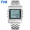 Ny rektangel TVG Remote Control Digital Sport Watch Alarm TV DVD Remote Men and Ladies rostfritt stål Armbandsur229k