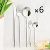 Servis uppsättningar 30st Gold Set Western Knick Fork Fork Spoon Flatware Cotlary Mirror rostfritt stål Tabelleris Köksilver