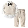 Clothing Sets Boys Suits Blazers Clothes For Wedding Formal Party Striped Baby Vest Shirt Pants Kids Boy Outerwear Set