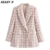 Damesjassen xeasy dames jas tweed blazer za 2021 dames herfst jas roze blazer dubbele borsten kantel dame blazers casual jas t221220