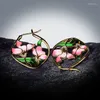 Stud Earrings Classic Ladies Gold Color Handmade Enamel Epoxy Pink Flower Creative Jewelry Attend Cocktails