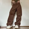 Damesbroeken Dames Casual Wijde pijpen Cargo Mode Lage taille Baggy broek met trekkoord Streetwear Vintage Hippie Solid Joggers Tech