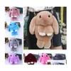 Backpacks Cute Fluffy Rabbit Fur Pompoms Chain Bag Women Cartoon Sling Bunny Shoder Plush Backpack Girl Birthday Gifts Drop Delivery Dhfks