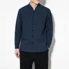 M￤ns casual skjortor vintage plus storlek m￤n kragefri singel knapp solid strand l￥ng￤rmad toppblus kl￤nning kvinnor korea stil kl￤der