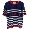 Women's Sweaters designer Spring 2022 New Round Neck Pullover Letter Stripe Contrast Short Sleeve T-Shirt Top Fashion QURM