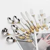 Dinnerware Sets 1Piece Golden Baroque 18/10 Stainless Steel Flatware Set Glossy Gold Plated Cutlery Hollow Handle Silverware For Wedding