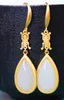 Pendientes colgantes de gota de agua de cristal de Jade blanco de moda Vintage para mujer, joyería de Color dorado, accesorios de fiesta Brincos, regalos de cumpleaños