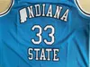 대학 농구는 NCAA College Vintage Indiana State Sycamores Basketball Jersys Bird #33 Jersey Nation Team Dream Larry #7 Baby Blue Black Valley High