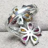 Klusterringar per smycken naturlig safir eller turmalin dubbel blomsterring 925 sterling silver 0,3ct 10 st ädelsten x912122