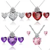 Oorbellen ketting rode hart sieraden sets hanger vrouwen zirkoon ontwerpen kubieke zirkonia paarse witte sier ketting bruids sieraden 622 k dhhpr